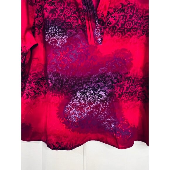 Catherines Womens 4X Red & Purple Floral Tunic Blouse Fairy Comfy Pintuck - Picture 5 of 16